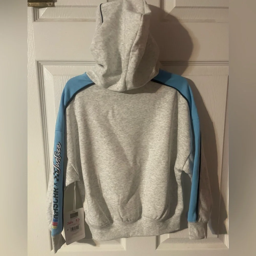 Justice x NASCAR Girls Fleece Hoodie NWT XS 5/6 Pearl Heather Colorblock
